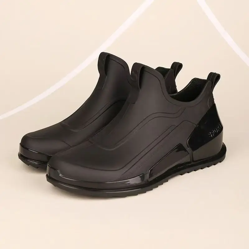 Men's Flat Sole Ankle Rain Boots Spring Autumn New Soft Sole Round Toe Slip On Non Slip Waterproof Kitchen Work Shoe Garden Shoe