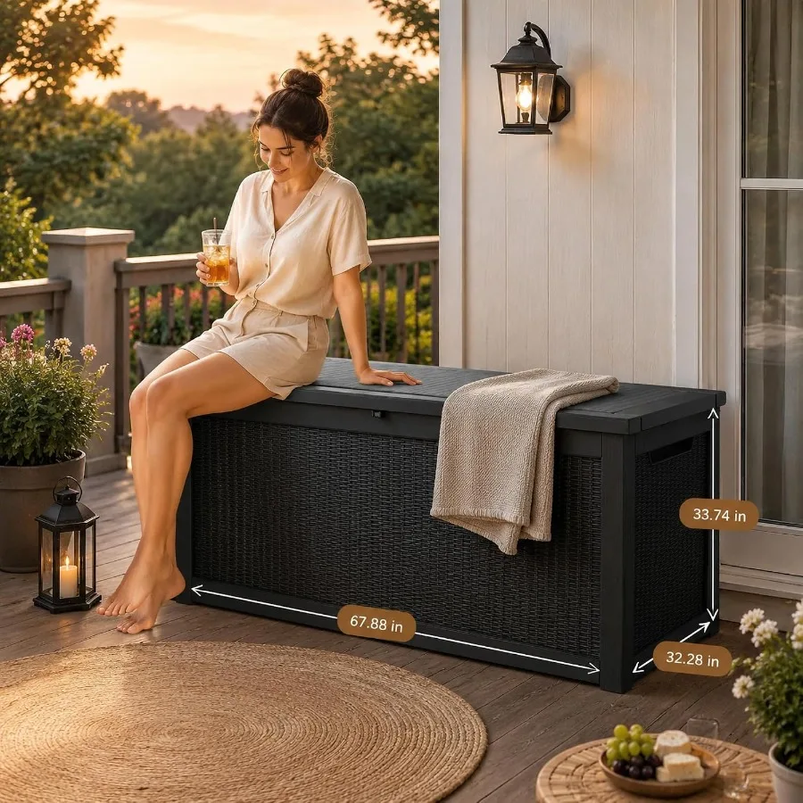 Outdoor Storage Box for Patio and Garden Use, Resin Material, Gray Color, All-Weather Waterproof and Lockable with Large Capaci