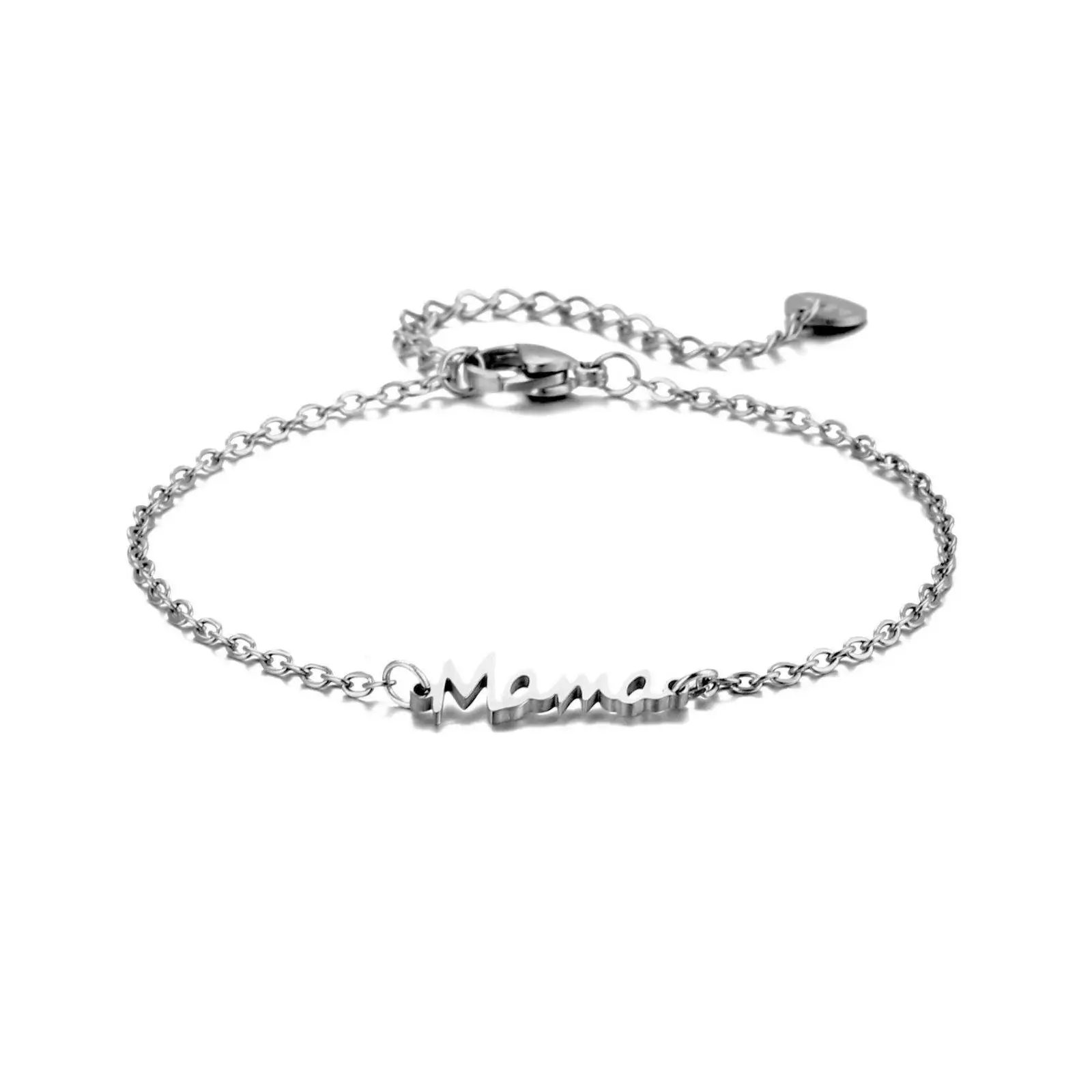 Women Mama Bracelet Stainless Steel Script Letter Jewelry Adjustable Chain Dainty Gift for New Mom Mothers Day