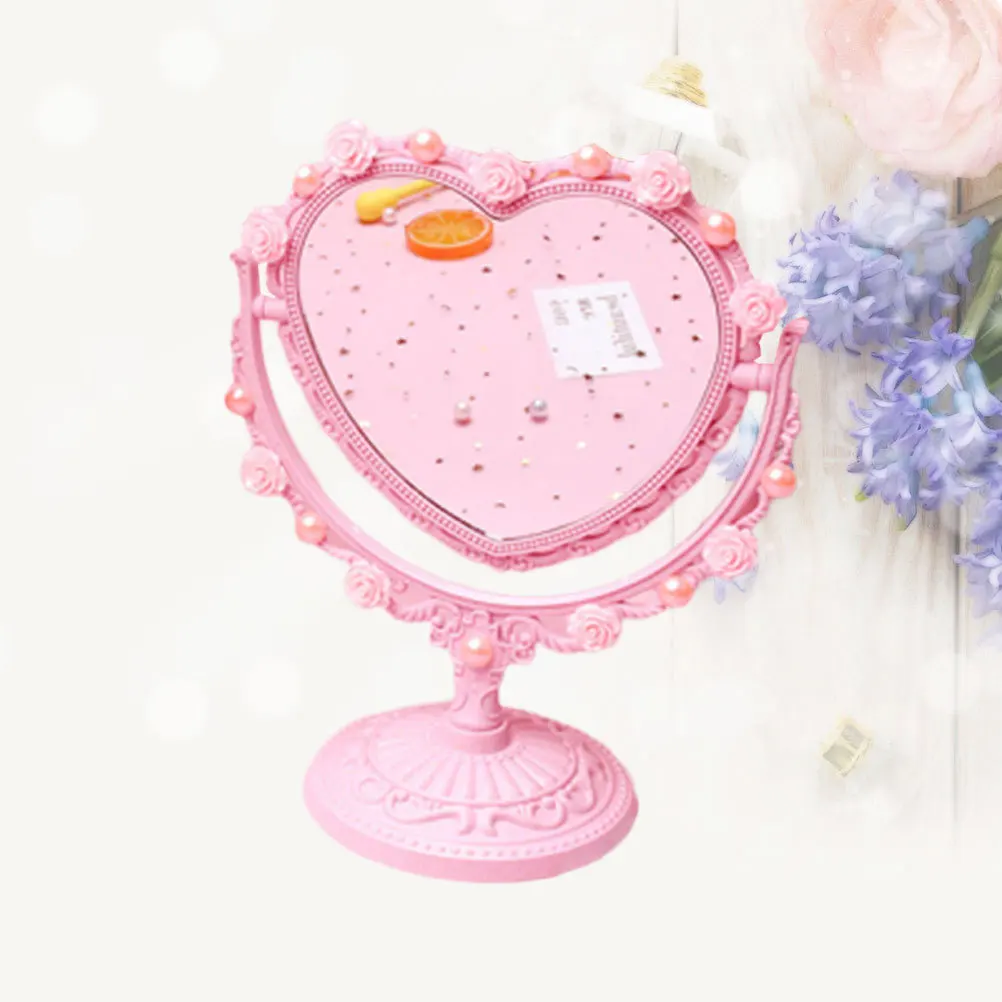 1 pezzo di specchio per il trucco a forma di cuore rosa, specchio compatto portatile con riflessione HD trasparente, finitura vintage squisita, adatto alla borsa o nella borsa