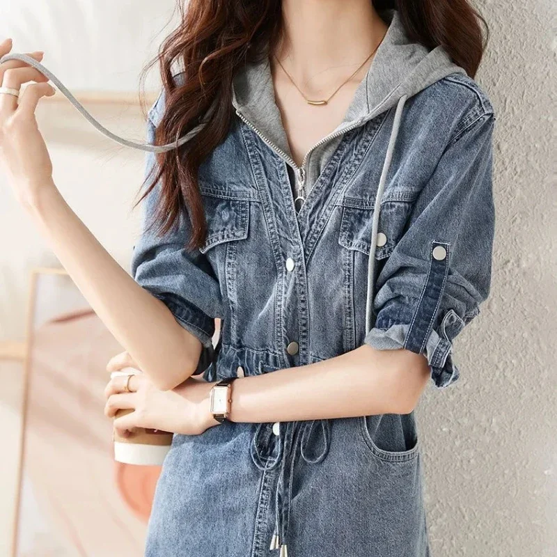 Sukienki dla kobiet Wiosna Jesień Denim z kapturem New In Woman Sukienka z długim rękawem Xxl Designer Fashion Summer 2025 Loose Elastic Hot G