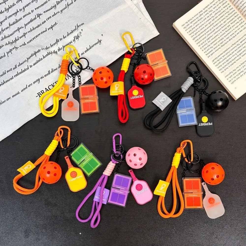 Creative PVC Pickleball Paddle Set Keychain Detachable Dopamine Fitness Series Pendant with Buckle Bag Charm Bag Accessories
