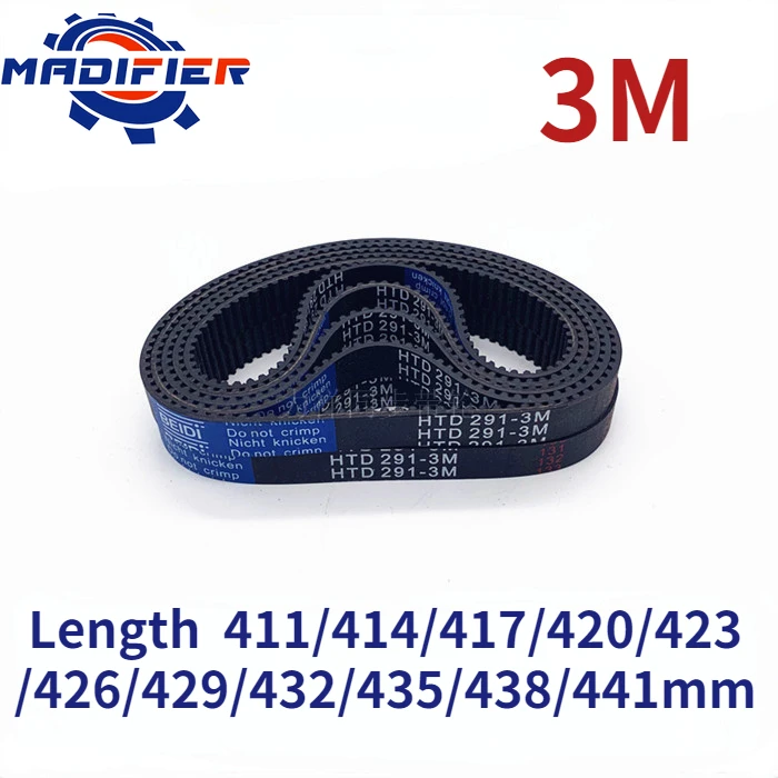 

HTD3M Rubber timing belt length 411/414/417/420/423/426/429/432/435/438/441mm suitable for 10/15mm wide pitch 3mm wheel belt