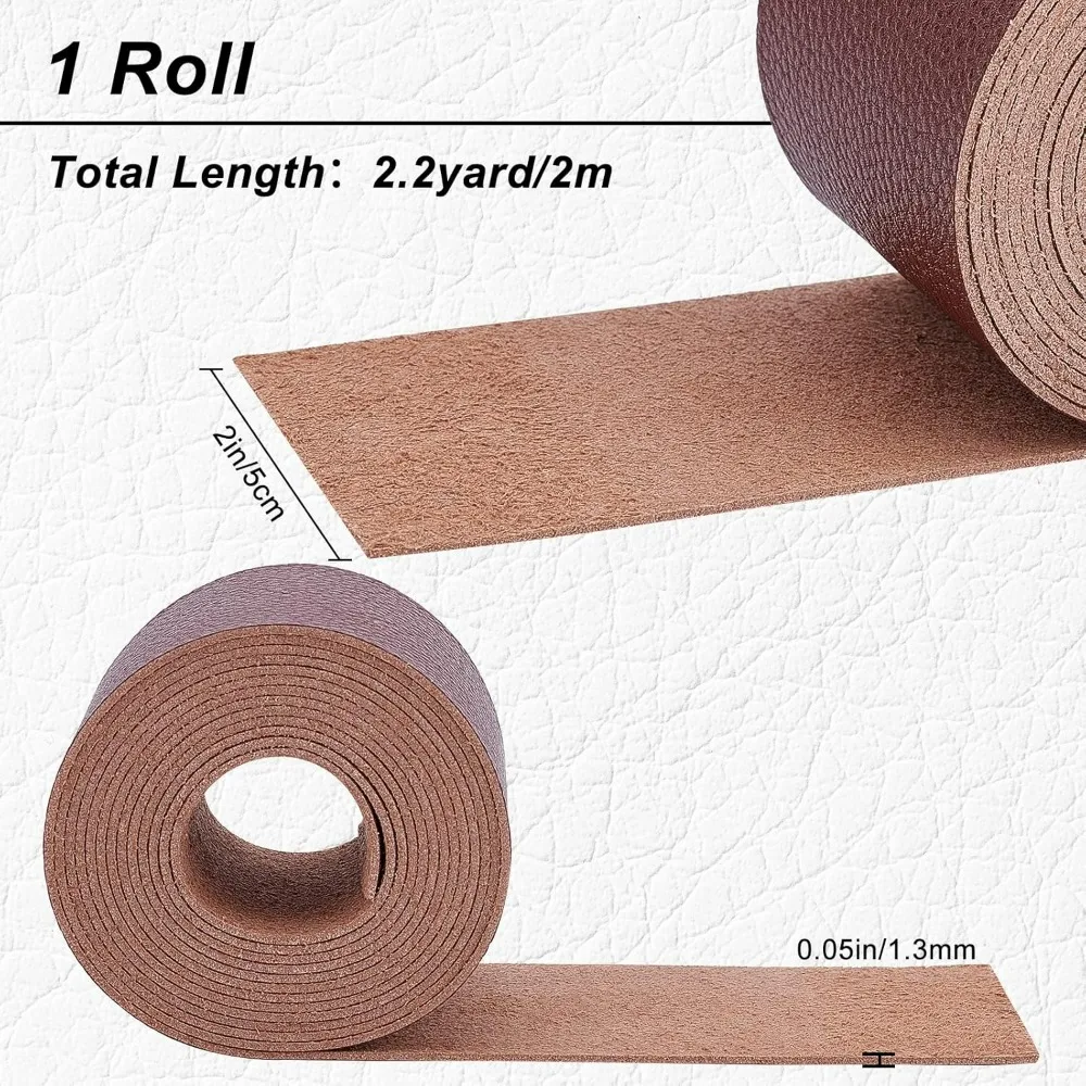 Brown Leather Strap 2 Inch Wide 79 Inch Long Lychee Pattern Leather Belt Strips Wrap Single Sided Flat Cord for DIY Making Kit