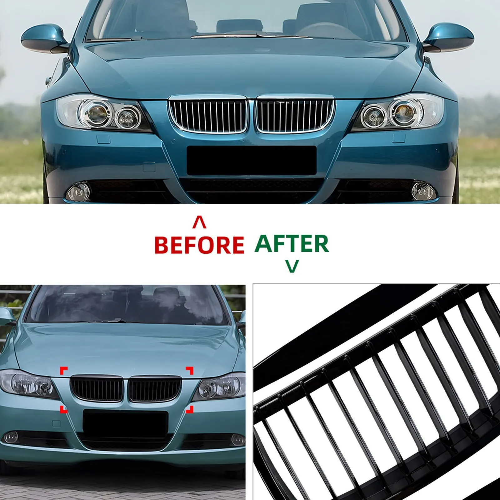 

For BMW 3 Series E90 E91 2005-2008 Pre-facelift Gloss Black Car Front Bumper Grilles ABS Grille Racing Grill Accessories