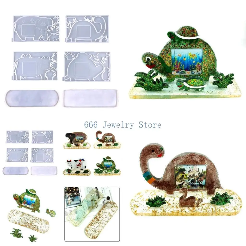 F2TD Elephant Cow for Turtle Photo Frame Pendant Silicone Mold Resin Casting Jewelry