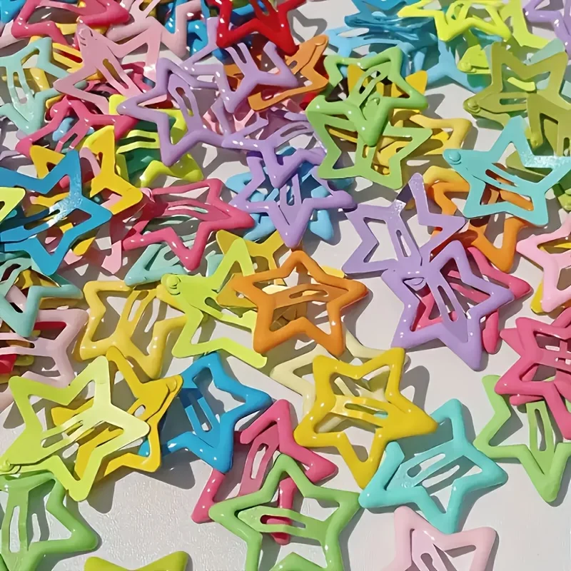 100pcs Women's Spring And Summer Multi-color Star Hair Clip Sweet Style, Suitable for Daily Use
