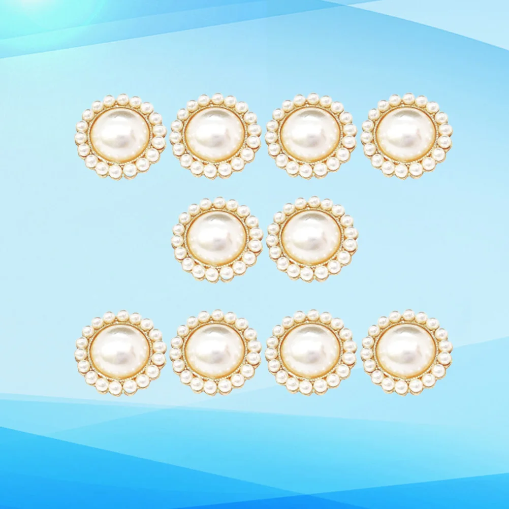 

10Pcs Round Pearl Buttons Flower Design Alloy Buckles Clothing Accessories Sewing Craft Decoration Fasteners for Women Beige