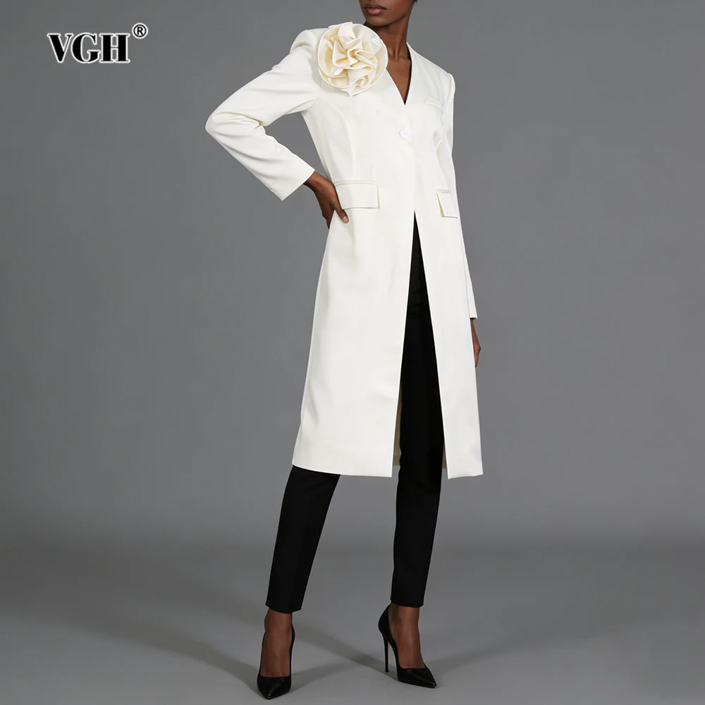 

Женский тренч VGH: повседневный, приталенный, с аппликациями, V-образный вырез, длинный рукав, осенний, элегантный, модный