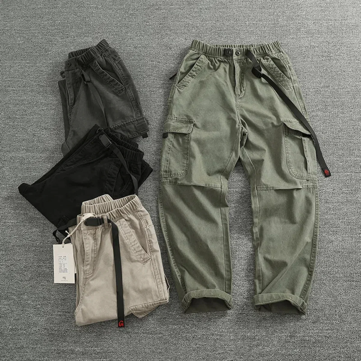 Heavy functional overalls men's outdoor military style all cotton woven grain multi-pocket loose casual pants