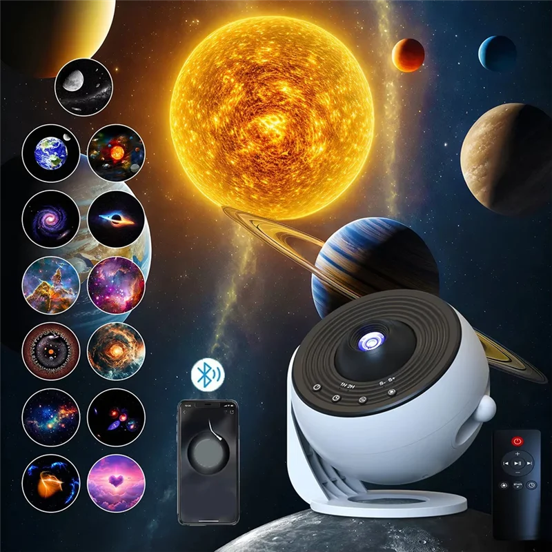ABJO-Night Light 13 HD Planetarium Galaxy Star Projector Moon Lamp With Bluetooth Sound For Room Children Gift