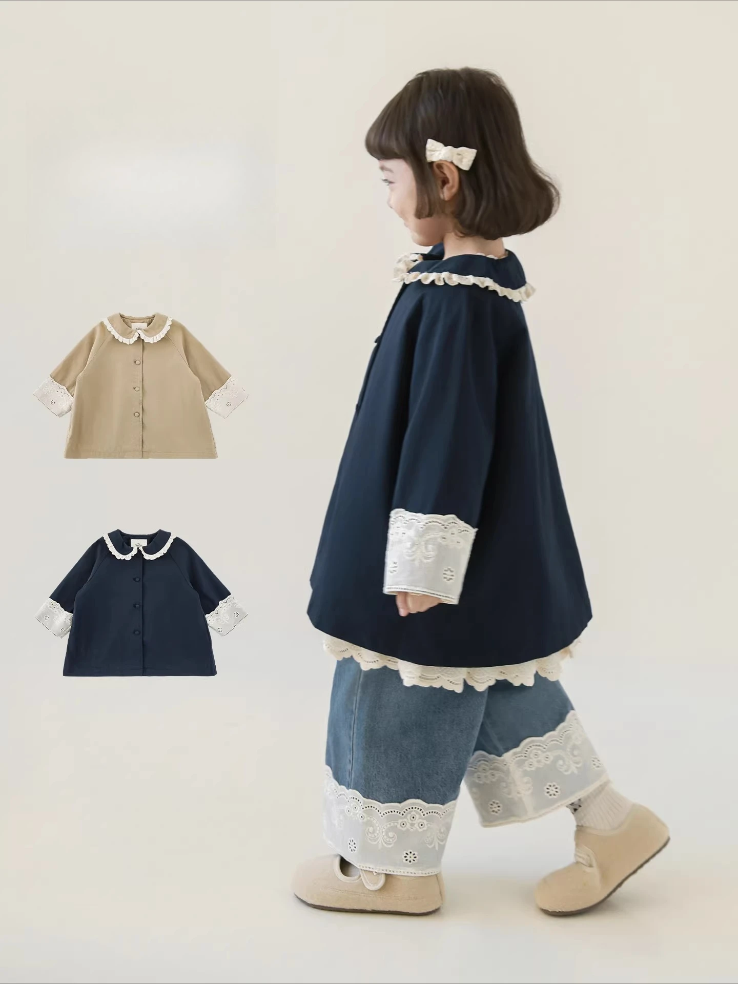 2026 Spring Vintage Lace Collar Jacket Versatile Loose Kids Comfort Magic 3-12Y