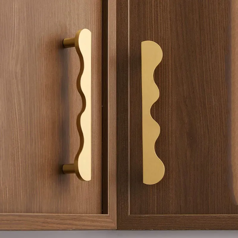 1 Pair Creative Brass Handles for Furniture Matte Black Wave Shape Cabinet Handles Antique Bronze Kitchen Cuoboard Door Pulls