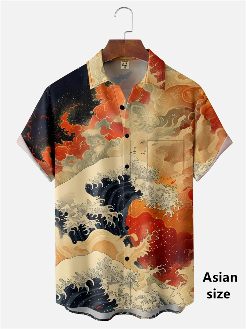 Japanese Style Ukiyoe Wave 3D Print Men Casual Hawaiian Shirts Summer Fashion Shirt For Man Street Button Short Sleeves Clothes