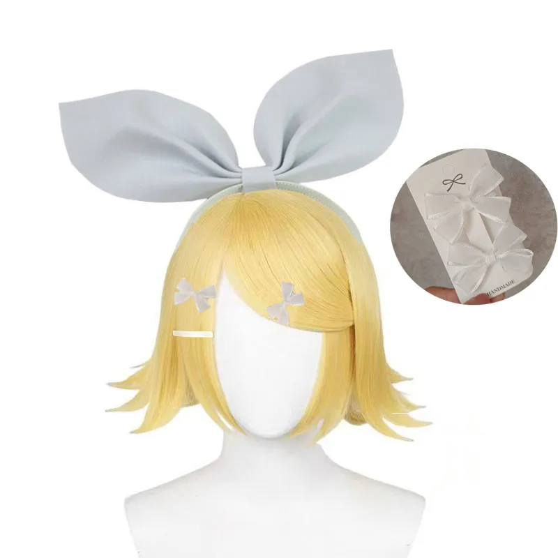 أنيمي ميكو رين/لين شعر مستعار تأثيري حفلة مقاومة للحرارة بيروكات صناعية