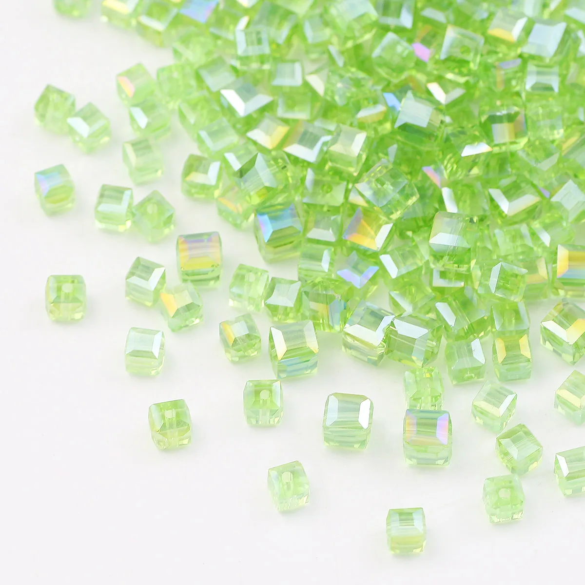 30-200pcs 2/3/4/6/7mm Light Green AB Austrian Faceted Crystal Glass Square Loose Spacer Beads For Jewelry Making DIY Bracelets