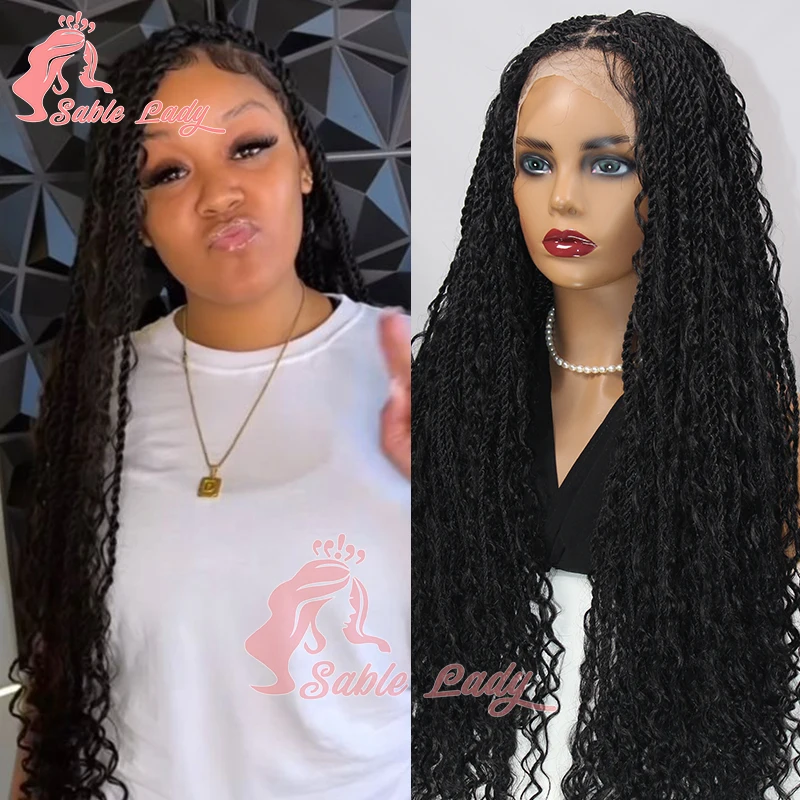 32 Inch Synthetic Bohemian Braid Wig Full Lace Crochet Box Braids Goddess Wig for Women Faux Locs Senegalese Twist Braided Wigs