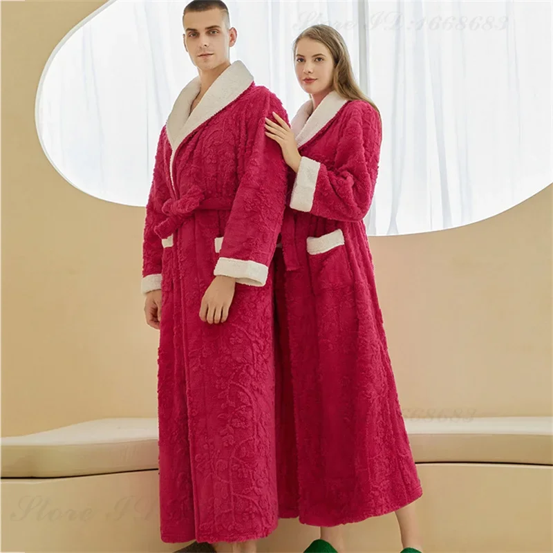 Autunno inverno flanella Kimono accappatoio abito di lusso abito spesso vestiti per la casa sciolto Casual coppia pigiameria in pile corallo Lounge Wear