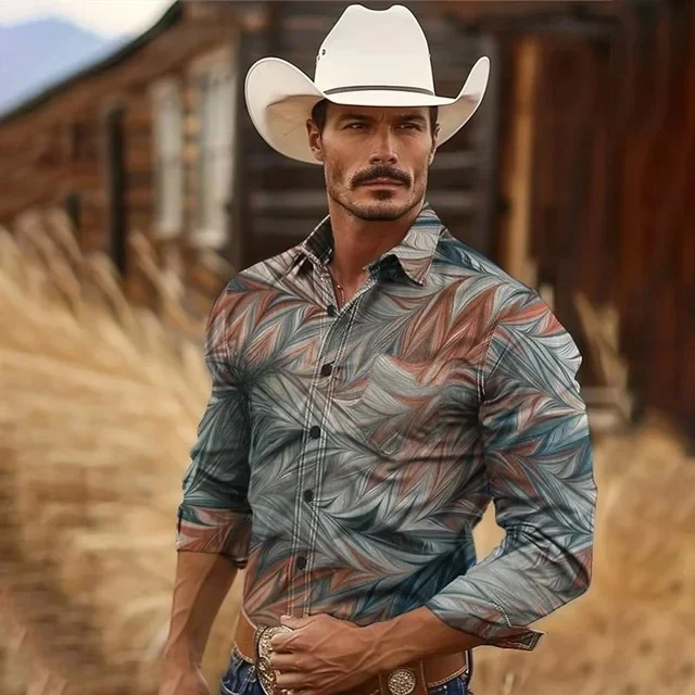 Camicia casual da vacanza quotidiana da uomo Camicia a maniche lunghe con bottoni risvolto di grandi dimensioni quattro stagioni Camicia stampata totem etnico retrò