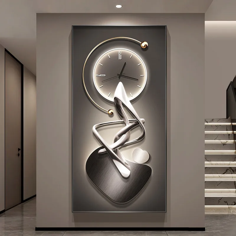 Living Room Entrance Corridor Wall Decor Mute Digital Clock Large Abstract Hanging Painting Wall Watch Modern Design Wall Clock