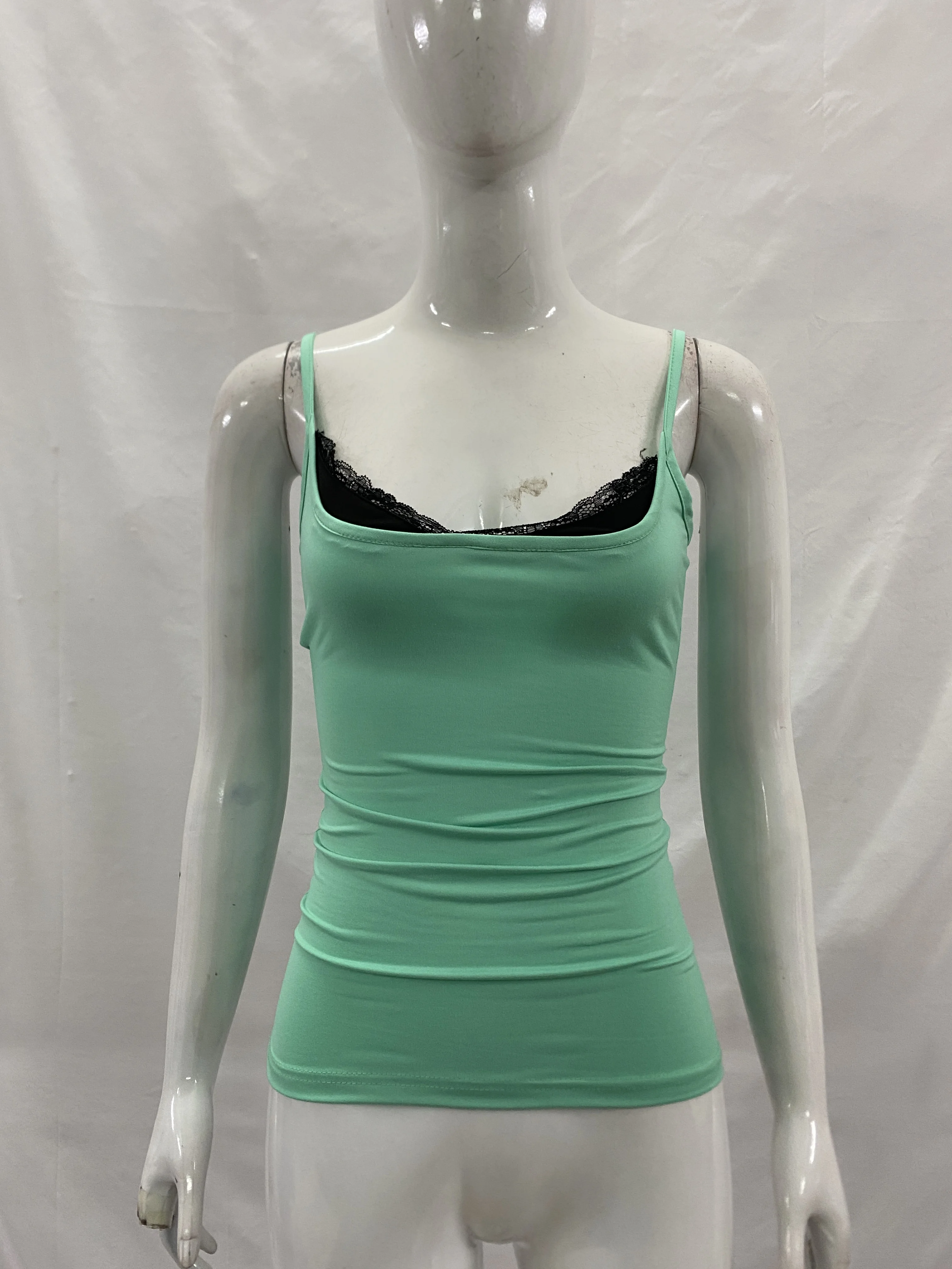 Frisches INS-Spitzen-Patchwork-Top mit Fake-Two-Piece-Effekt, schmal geschnitten, mit Trägern, sommerlich, sexy, mit Aufdruck, für Damen – Detail 3