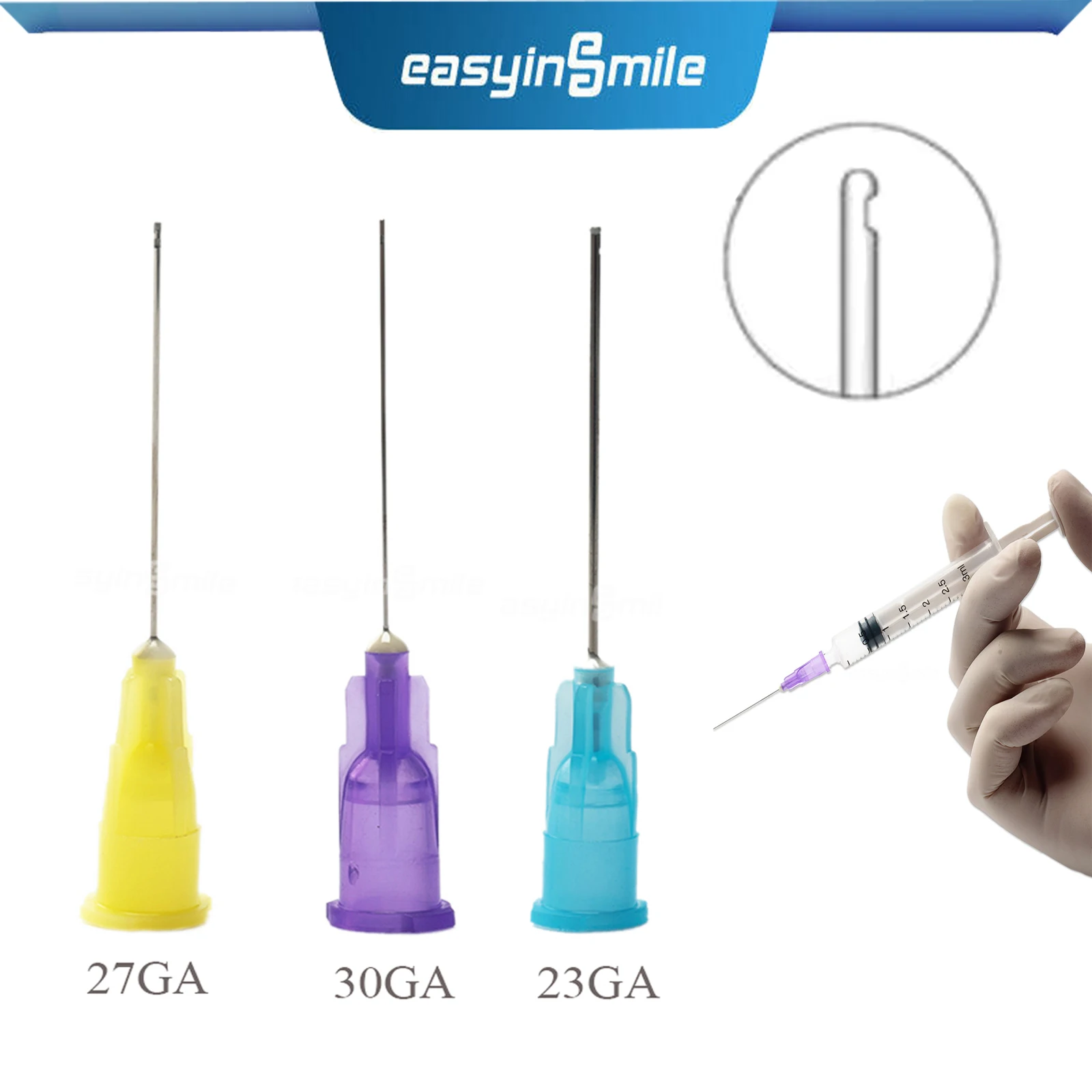 

500PCS Dental Endo Irrigation Needle End-Closed Side Hole Plastic Syringes Tip 23/27/30GA Root Canal Washing