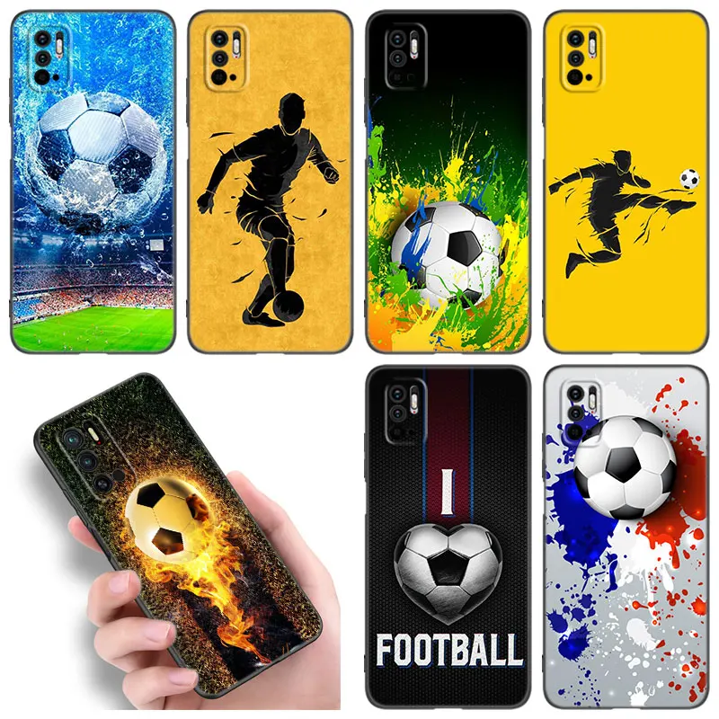 Football Soccer Ball Phone Case For Xiaomi Redmi Note 11E 11T 5 6 7 8 9 10 11 Pro 11S 4G 10T 5G 9S 10S 8T Soft TPU Black Cover