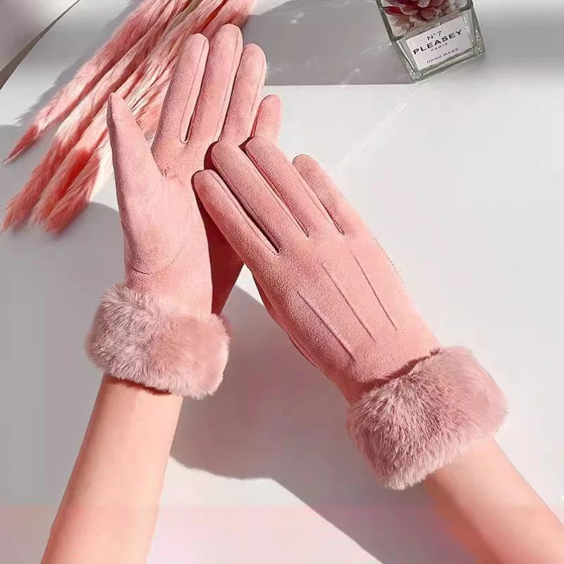 

Женские зимние мотоциклетные перчатки из искусственного меха, милые модные варежки для верховой езды, термоизолированные ветрозащитные перчатки с полным пальцем для холодной погоды