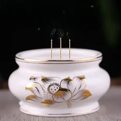 Chinese Ceramic Lotus Incense Burner, Household Buddha Hall Incense Burner, Buddha Utensil Decoration Incense Holder