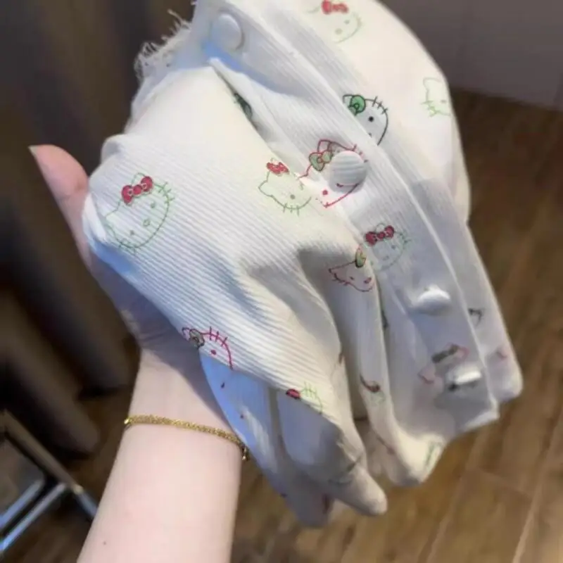 2025 Spring New Sweet Cartoon Kitty Printed Pajama Set Suitable for Youth Fashion Home Clothes Moisture Absorption Sanrio Hello