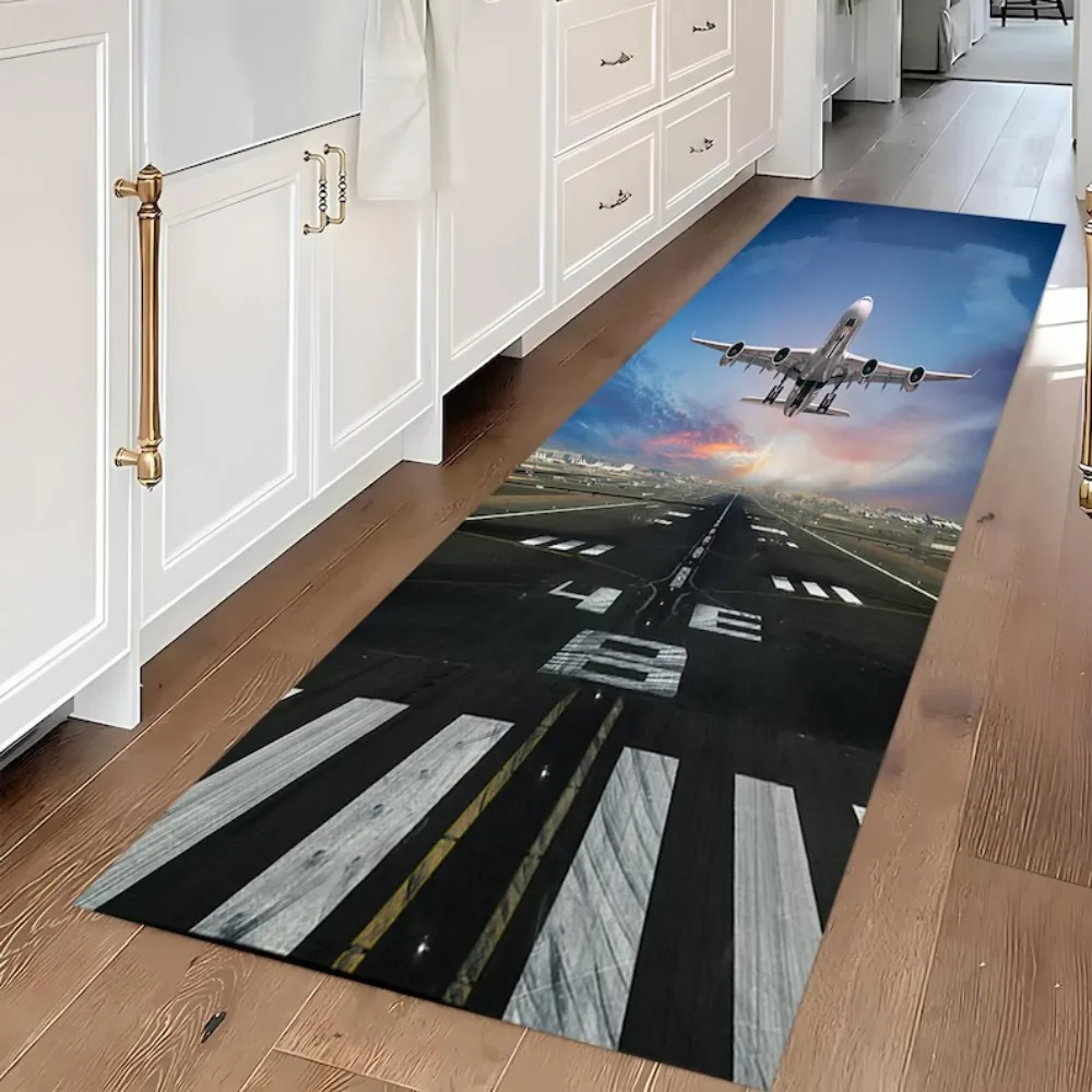 Aviation Themed Kids Runway Rug Non Slip Play Mat for  Bedroom Nursery Living Room Airport Design Carpet Washable Decor