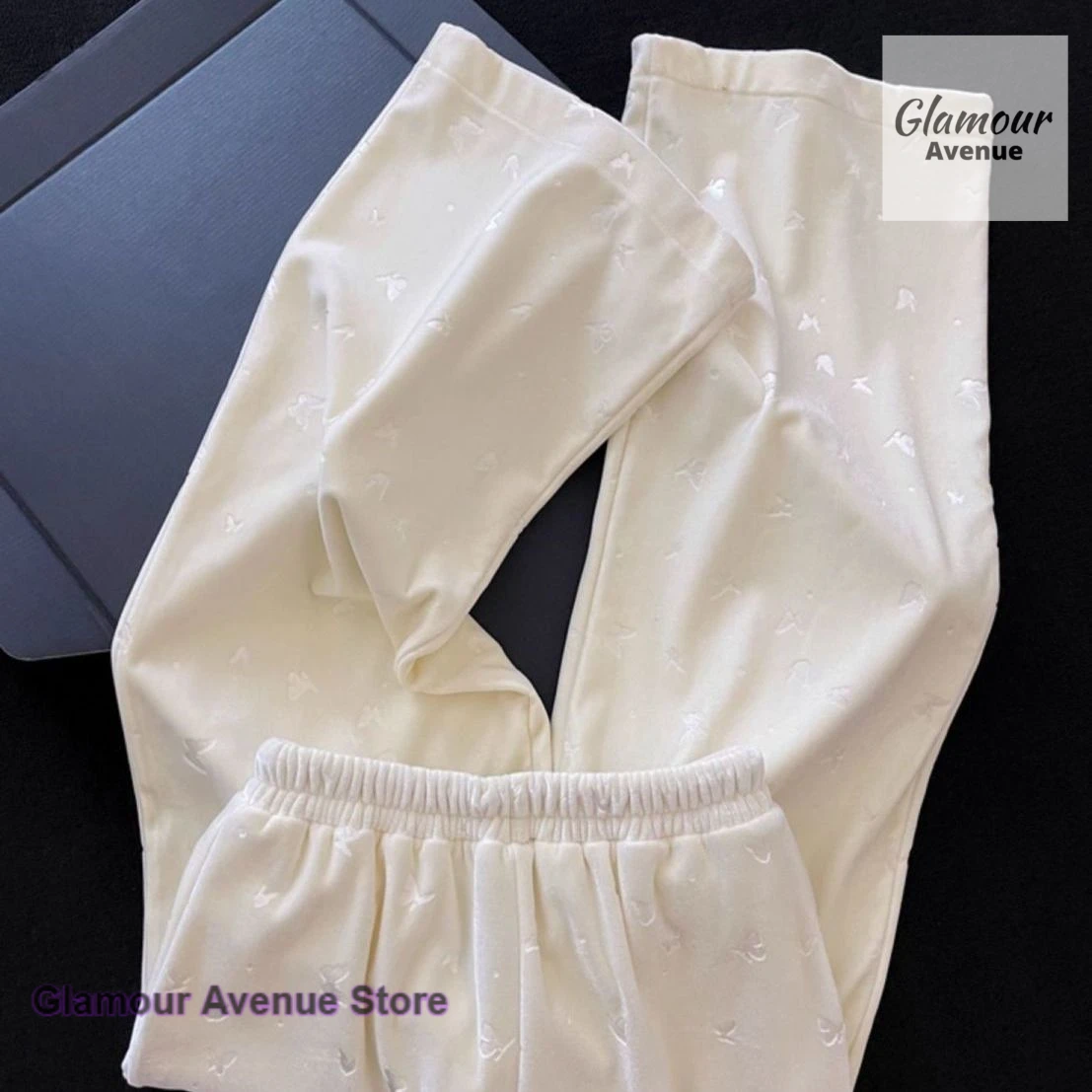 Korean beige butterfly hot velvet wide-leg pants women's autumn and winter design feeling lazy loose casual straight pants