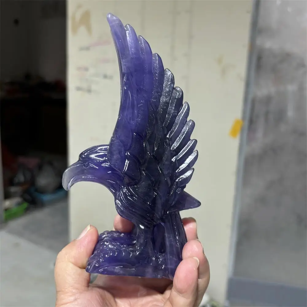 1PC Natural Purple Fluorite Eagle Carving Witchcraft Ornaments Home Decor Accessory Room Decoration Gift Animal Statue