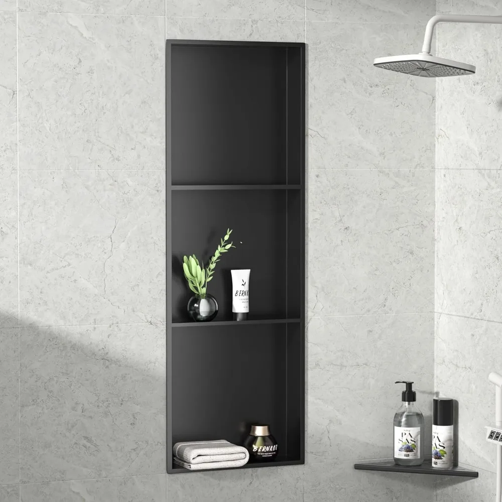 Stainless Steel Shower Niche 36" X 12" Matte Black No Tile Needed