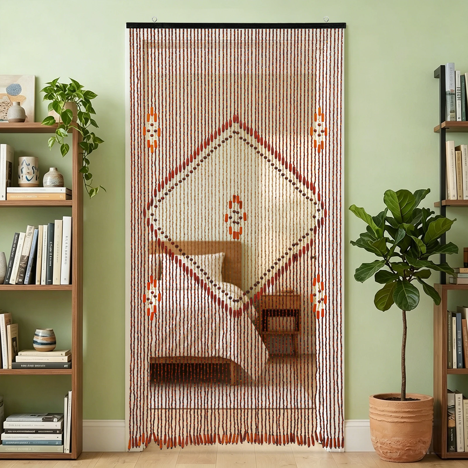 Wooden Bead Curtain 60 Strands 35.4x76.8in, Retro Door Curtain Room Divider, Boho Decor for Living Room Bedroom