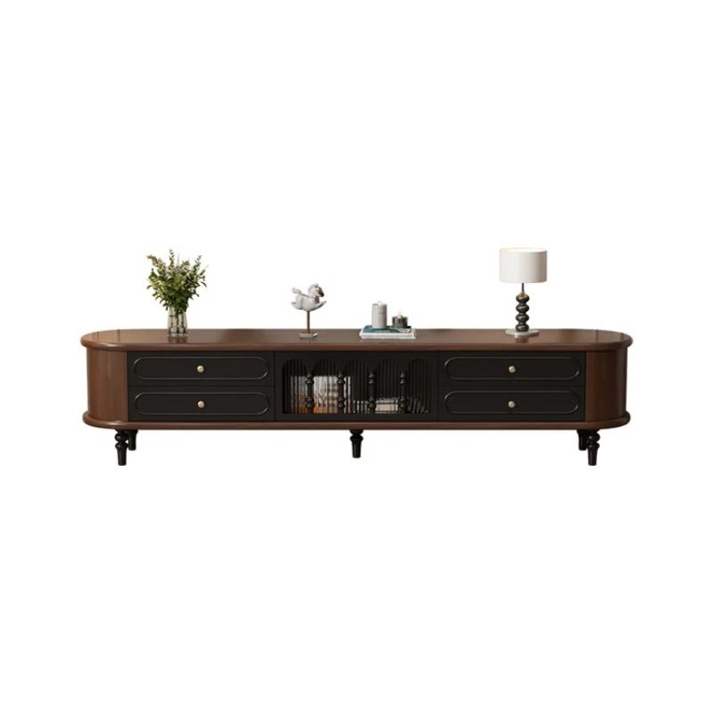 French retro solid wood medieval TV cabinet, walnut black American living room coffee table combination locker