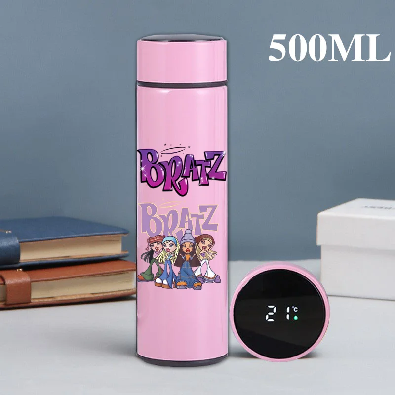 Bratzs Taza Termo de dibujos animados para niñas, taza Termo con pantalla de temperatura, botella Termo dividida de acero inoxidable, taza aislada para exteriores