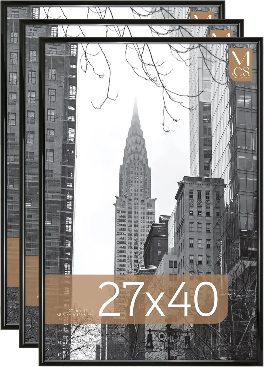 

27x40 Black High-Gloss Movie Poster Frame, Vertical & Horizontal Wall Hanging for Photos, Artwork & Posters (3-Pack)