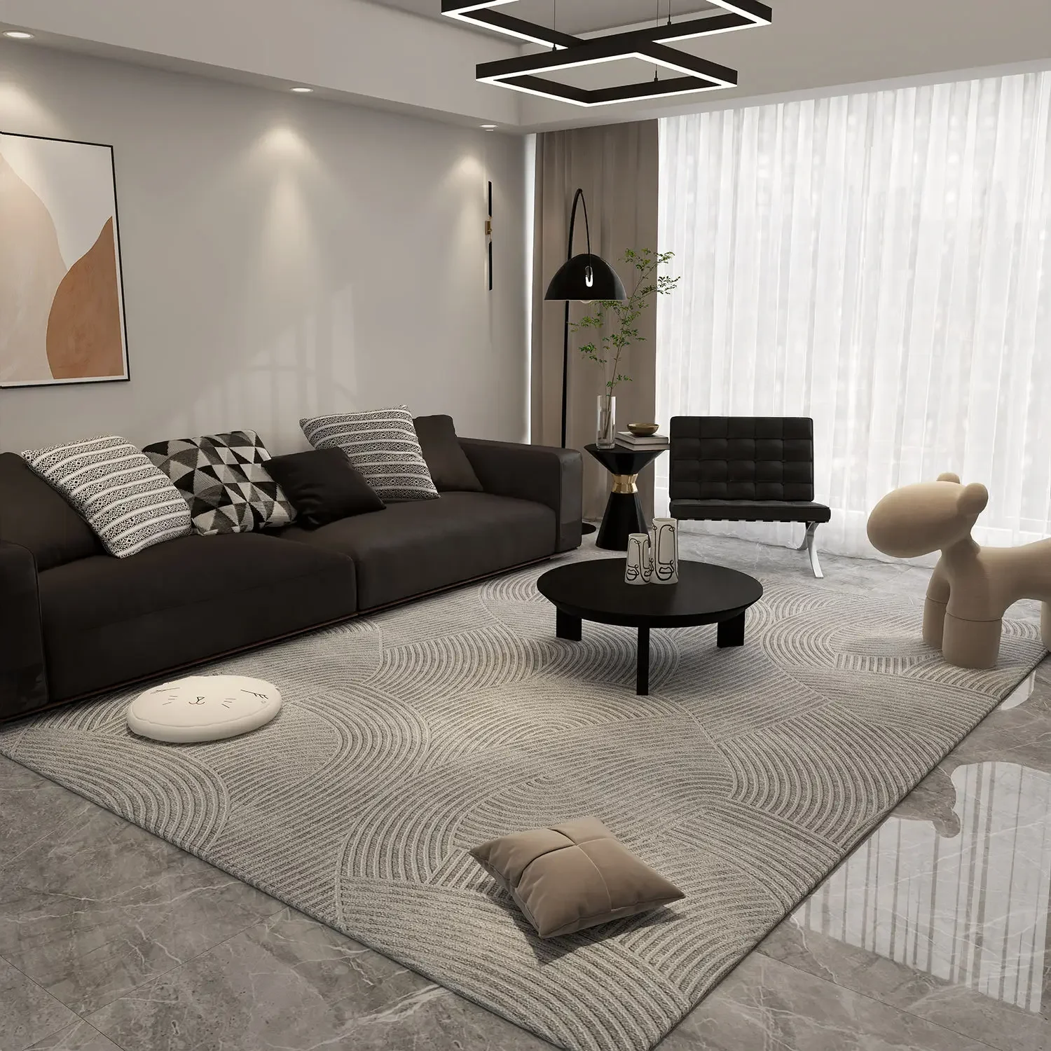 Minimalist Abstract Line Carpet Nordic Gray Artistic Decorative Rug Large Size Living Room Carpet Bedroom Easy Clean Bedside Rug