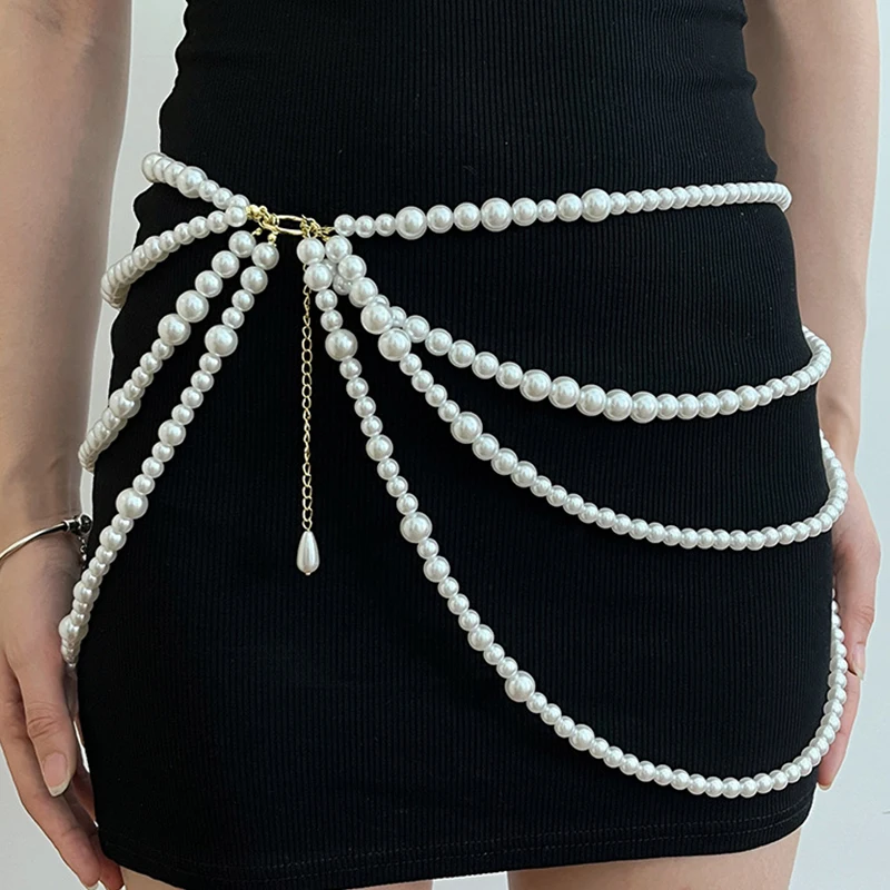 Y2K Jewelry Multilayer Pearl Waist Chain for Women\'s Fashion Retro Character Playing Body Accessories Sexy Party Accessorie Gift