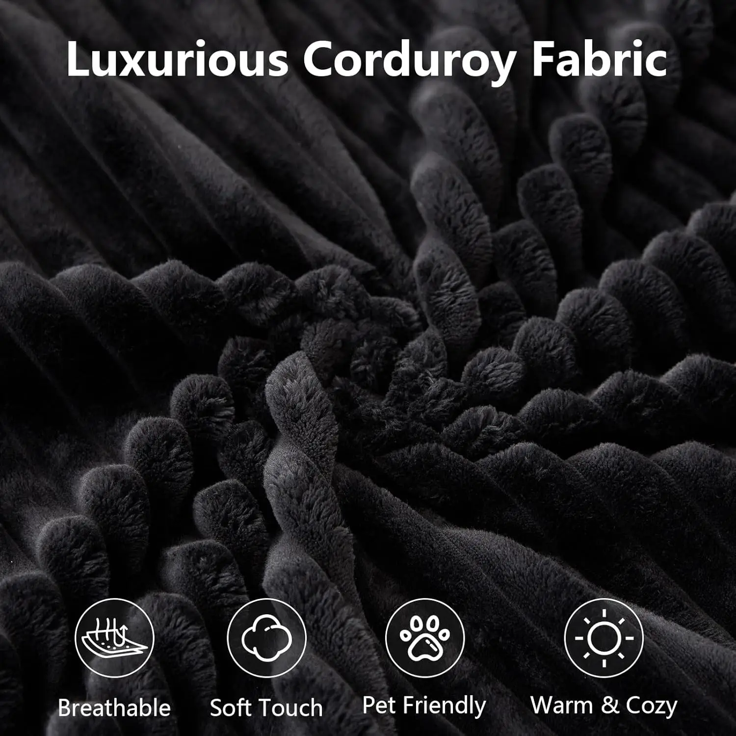 Modular Sectional Couch, Cloud-L Shaped with Chaise, Corduroy Deep Seat, Memory Foam, No Assembly, Black