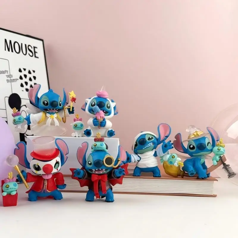 

Disney Stitch Wacky Diary 2.0 Figure Set PVC Collectible Toys Clown Magician Mummy Styles Desk Display Ornaments