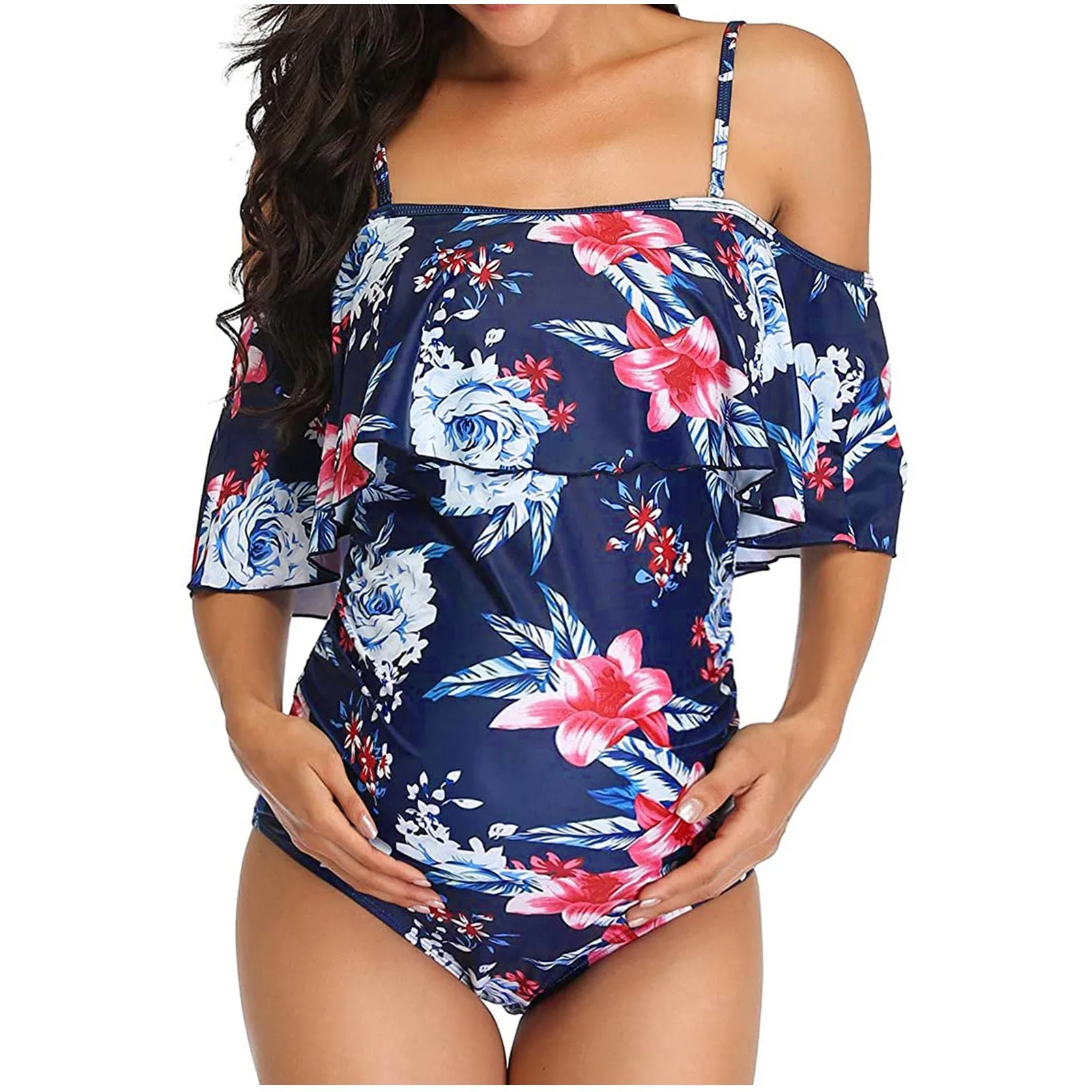 

Summer Maternity Pregnant Women's Swimsuits Floral Print Swimwear Bathing Suits Beach Wear Pregnancy Bikinis Swimsuit 2024 New