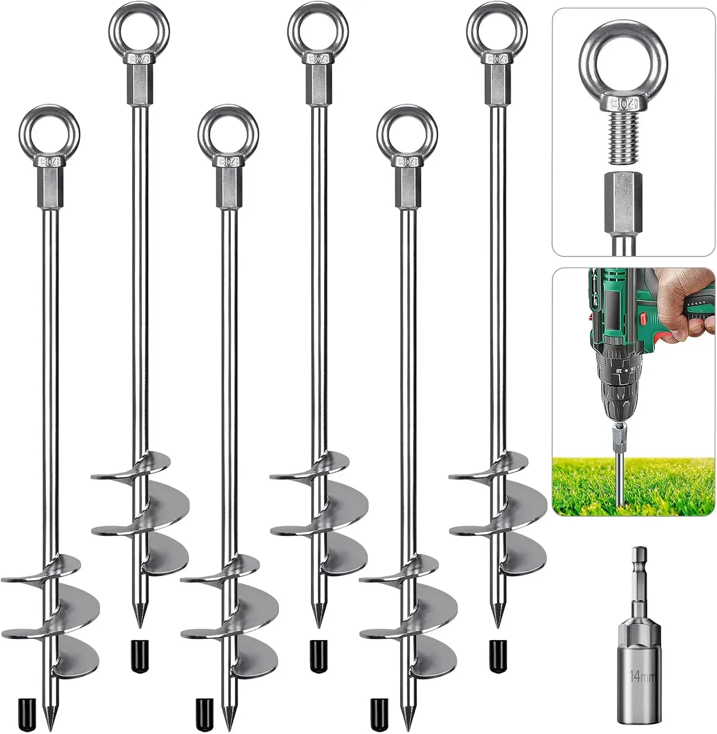 30'' Ground Anchors Screw in Heavy Duty 12mm Solid Steel, 3
