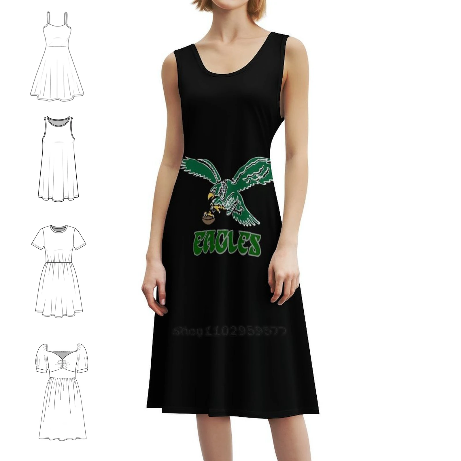 فستان نسائي أنيق للحفلات بشعار فيلادلفيا فستان على شكل حرف A مع خيارات قصيرة/طويلة/بدون أكمام لرياضات كرة القدم #1