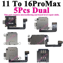 5Pcs Dual SIM Card Reader Tray Slot Socket Flex Cable for iPhone 16 15 14 13 12 11 Pro Max Plus Connector Adapter Repair Parts