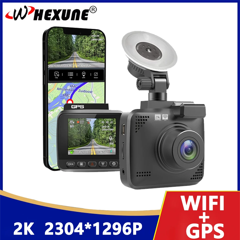 2K WIFI Dash Cam Car DVR 1296P Built-in GPS 3 Inch IPS Screen Novatek 96672 Car Video Recorder 24Hour Parking Monitor Black Box