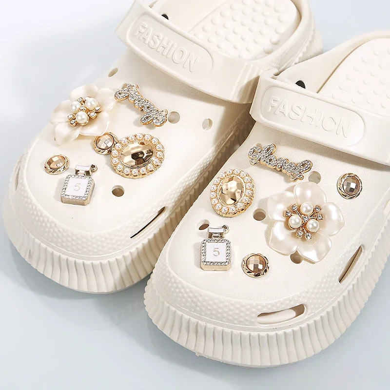 DIY Diamond Pearl Chain Shoe Charms Clogs Slides Sandals Garden Shoes Decorations Charm Set Accessories Kids Gifts