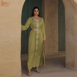 Eid abito musulmano per le donne Abaya perline con scollo a V Jalabiya marocco abiti da festa Abaya Kaftan Vestidos arabo abito lungo autunno 2024