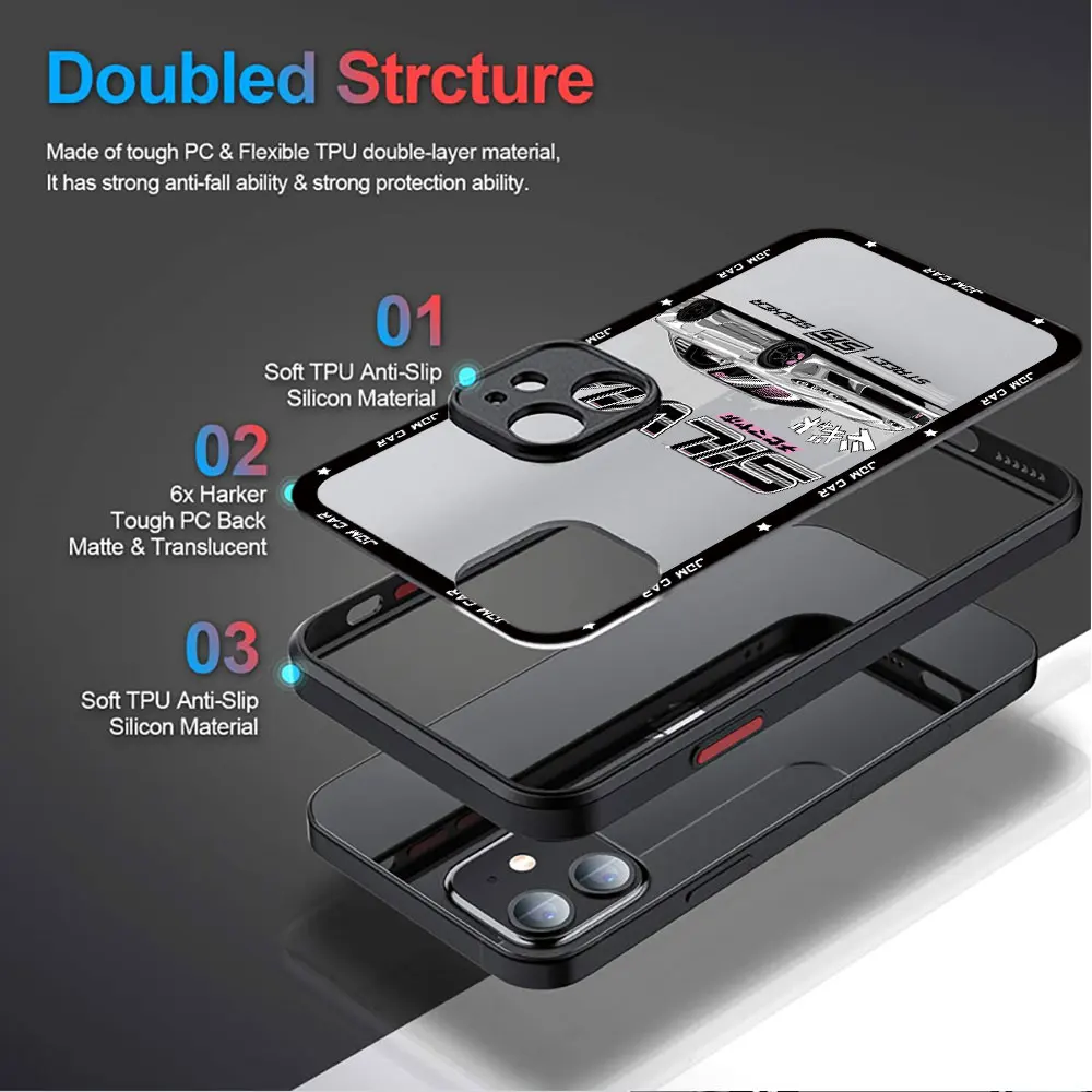 JDM Dream Car Sport Case for Apple iPhone 11 Pro XS Max XR 12 SE 15ProMax 13 Mini 14 Pro 7 8 Plus Silicone Luxury Matte Cover